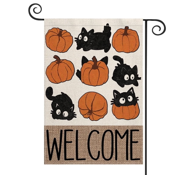 Sm:)e Cute Cat Pumpkins Fall Garden Flag 12x18 Inch Double Sided, Autumn Small Banner Yard Sign Outside Decoration