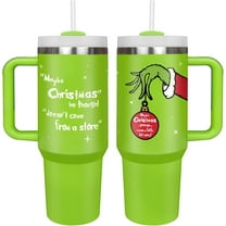 40oz Stainless Steel Tumbler with Handle and Straw, Funny Christmas Mug Holiday Gift (Green1)