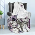 thumbnail image 4 of Hummingbird Soft Flannel Fleece Blanket, Flowers Leaves Bird and Classic Patterns Curvy Lines Ornament Nostalgic Art, Cozy Plush for Indoor and Outdoor Use, 60" x 80", Purple Black, by Ambesonne, 4 of 5