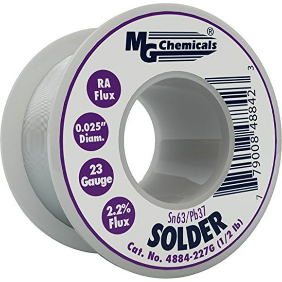 MG Chemicals 63/37 Rosin Core Leaded Solder, 0.025" Diameter, 1/2 lbs Spool