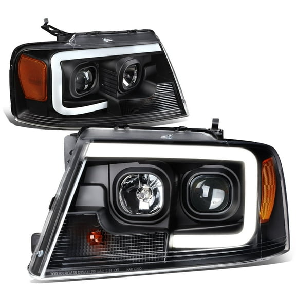 DNA Motoring LED Light Bar Projector Headlight for 04-08 F150 Mark LT, Black Housing Amber Corner