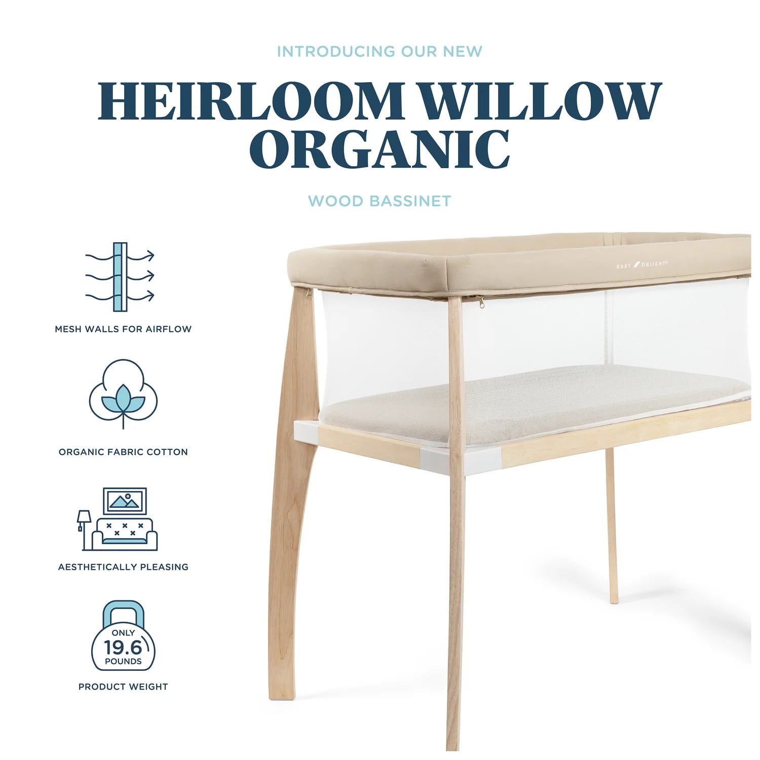 Baby Delight Heirloom Willow Wood Infant Bassinet, Organic Oat