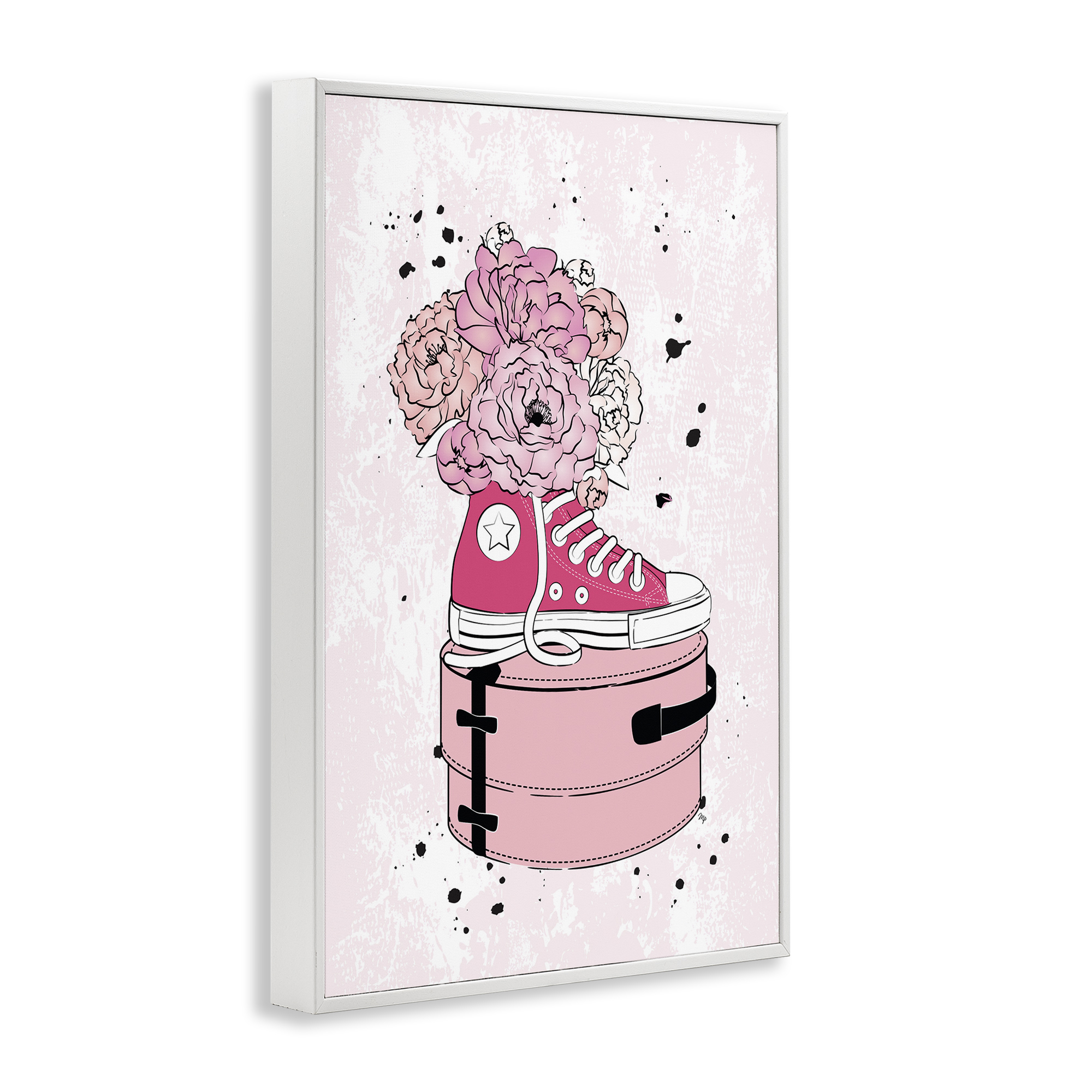 Stupell Industries Pink Floral Sneaker Beauty & Fashion Painting White Framed Art Print Wall Art, 20 x 30