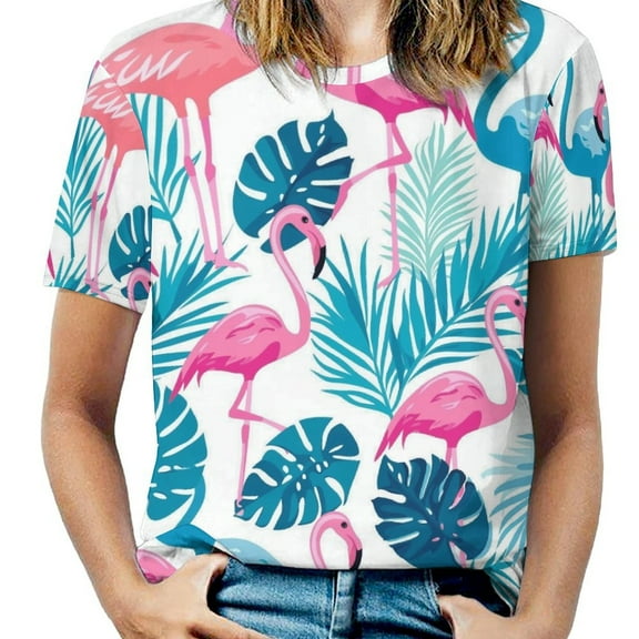 Flamingo Pattern Women's T-Shirt Short Sleeve T Shirts Tops Tee Ladies Loose T