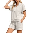 thumbnail image 3 of bravefron Two Piece Sets for Women Summer Zipper V Neck Tops Wide Leg Sweatpants Short Sleeve Top And Shorts Tracksuit Travel Outfits, 3 of 7