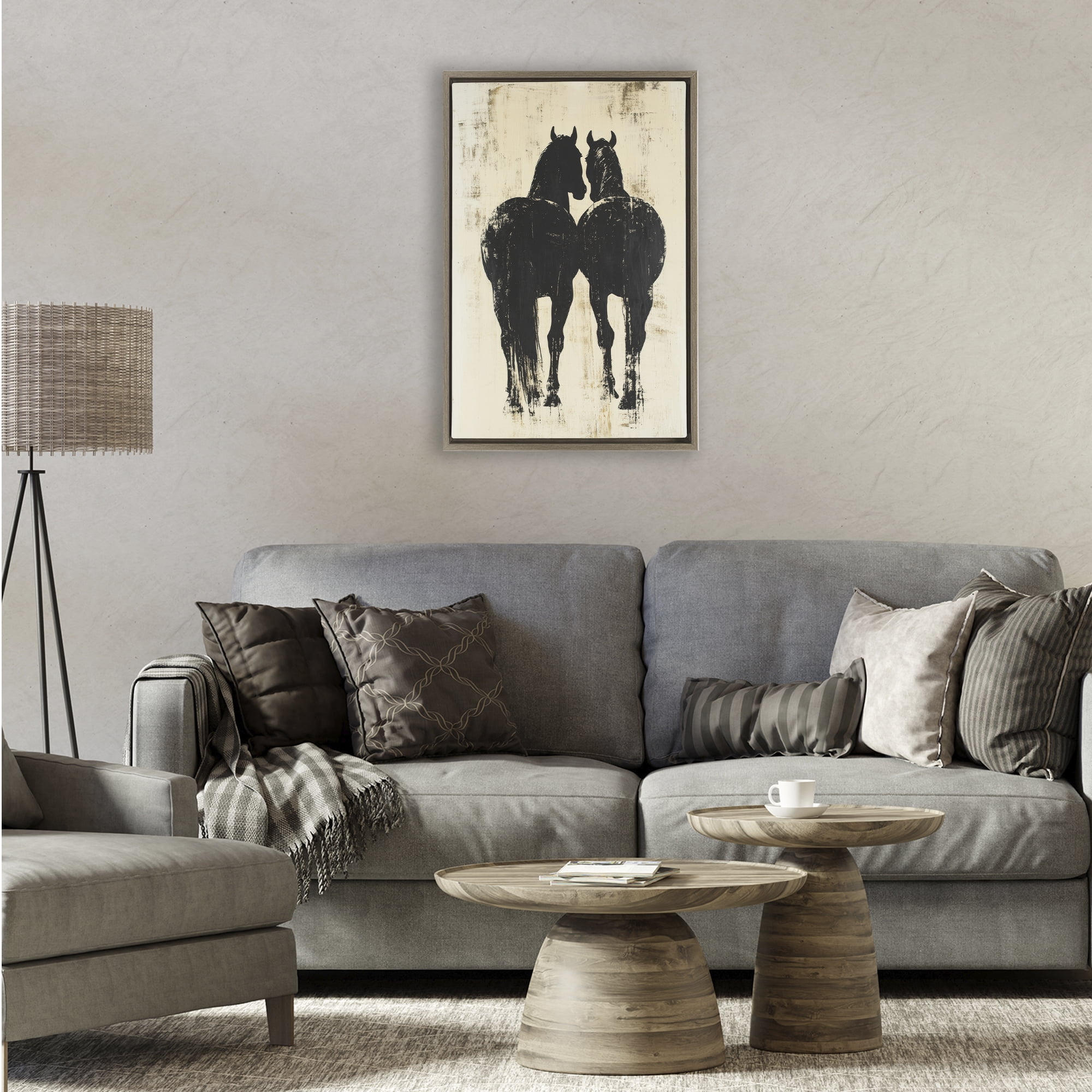 Stupell Industries Twin Horses Facing Away Brown Framed Floater Canvas Wall Art, design by Petal Prints Design
