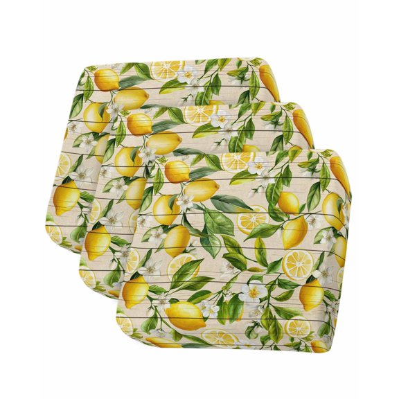 Summer Lemon Couch Cushion Covers Stretch, Washable Sofa Seat Covers Individual Seat Cushion Sofa Slipcovers Yellow Green Watercolor Botanical Wooden Couch Cover Furniture Protector S-3PCS