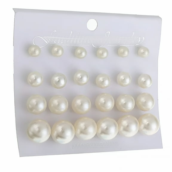 DESIGNICE 12 Pairs Shiny Round Imitation Pearl Earrings Alloy Stud Earrings Set Party Earring Accessories,Pearl Stud Earrings,Earring Set