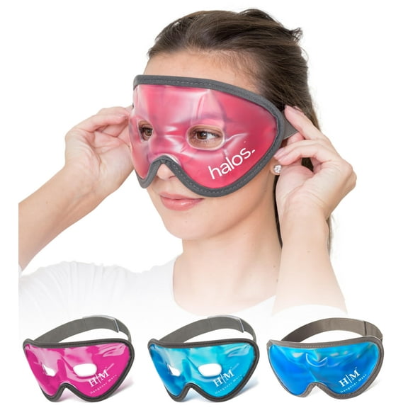 MyHalos Cold and Warm Gel Eye Mask - Premium Reusable Eye Mask - Warm Eye Mask Helps Soothe Puffy Faces, Dark Circles, Tired Eyes, Headaches, Migraines (Pink)