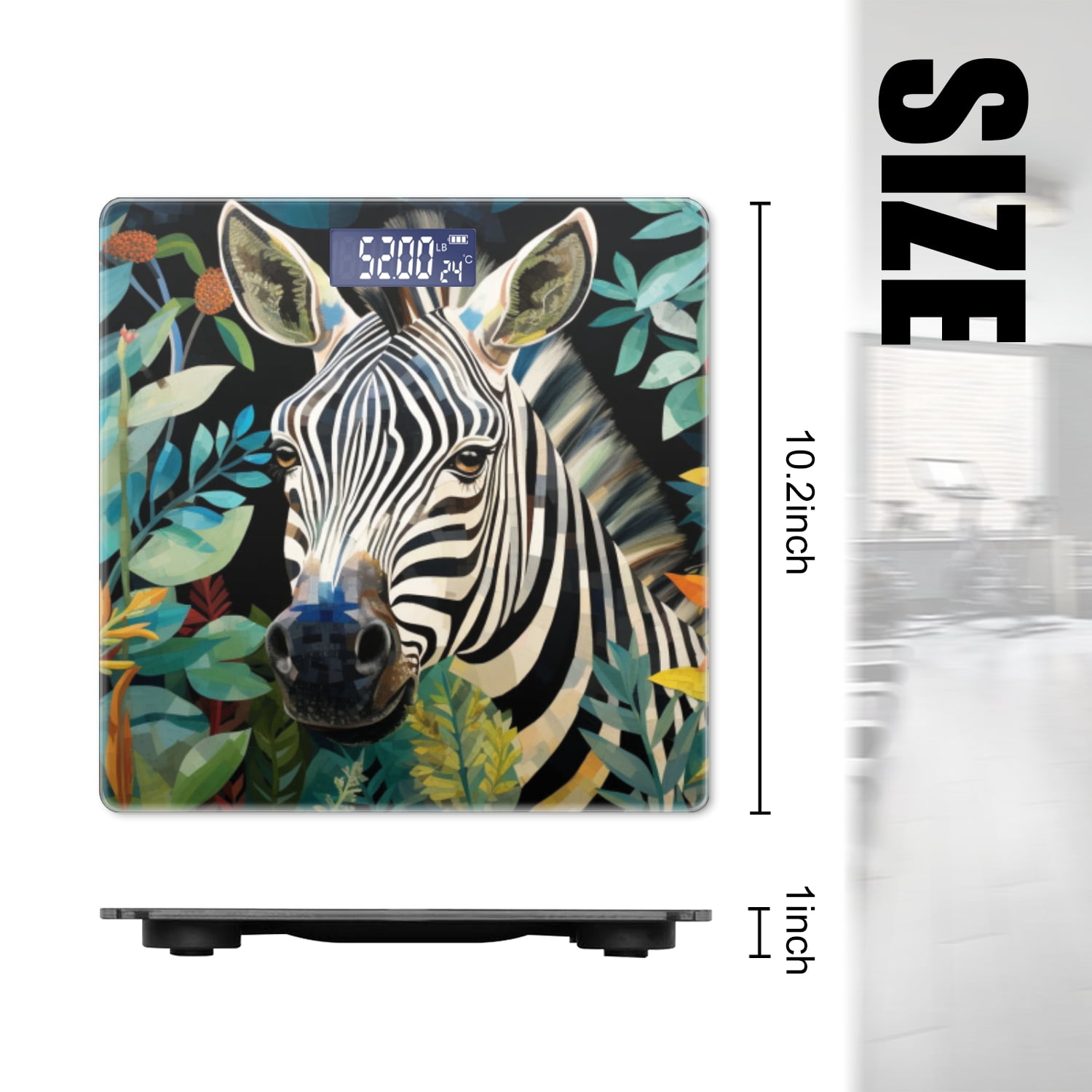 High Precision Body Weight Scale Smart Bathroom Scales with Large LCD Display(400lbs),Decorative for Bedroom-Zebra In The Jungle Surrounded By Colorful Foliage And Flowers