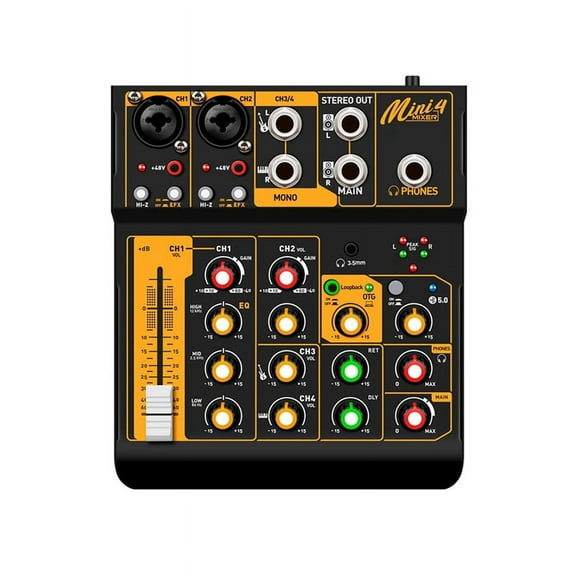 Mini4 Audio Mixer Interface DJ Console Bluetooth 5.0 OTG Reverb 48V Sound Card for Live Broadcast PC Recording US Plug