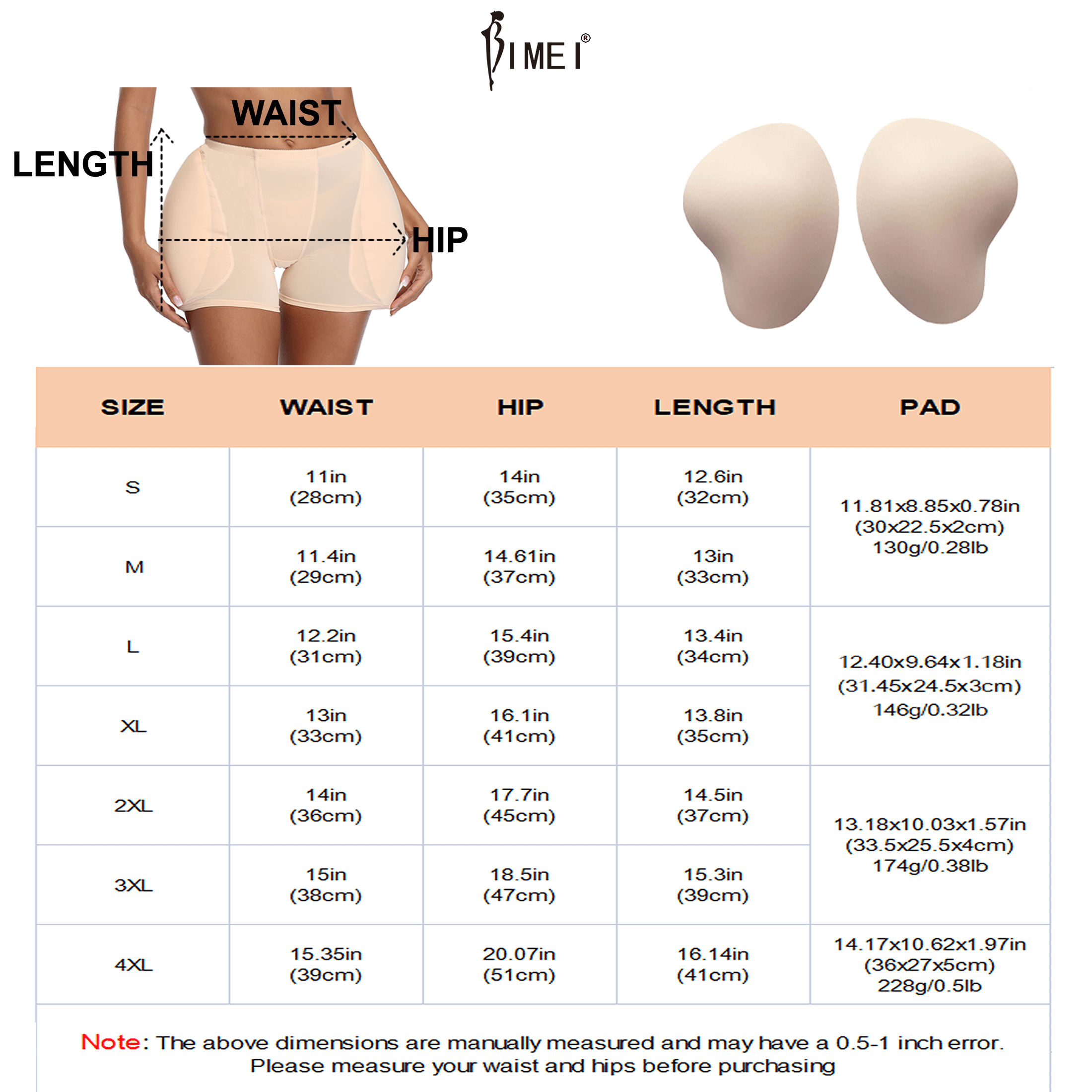  BIMEI Sponge padded Women's underwear hips Enhancer Butt Lifter  Shaper Reusable (Beige, S) : Clothing, Shoes & Jewelry