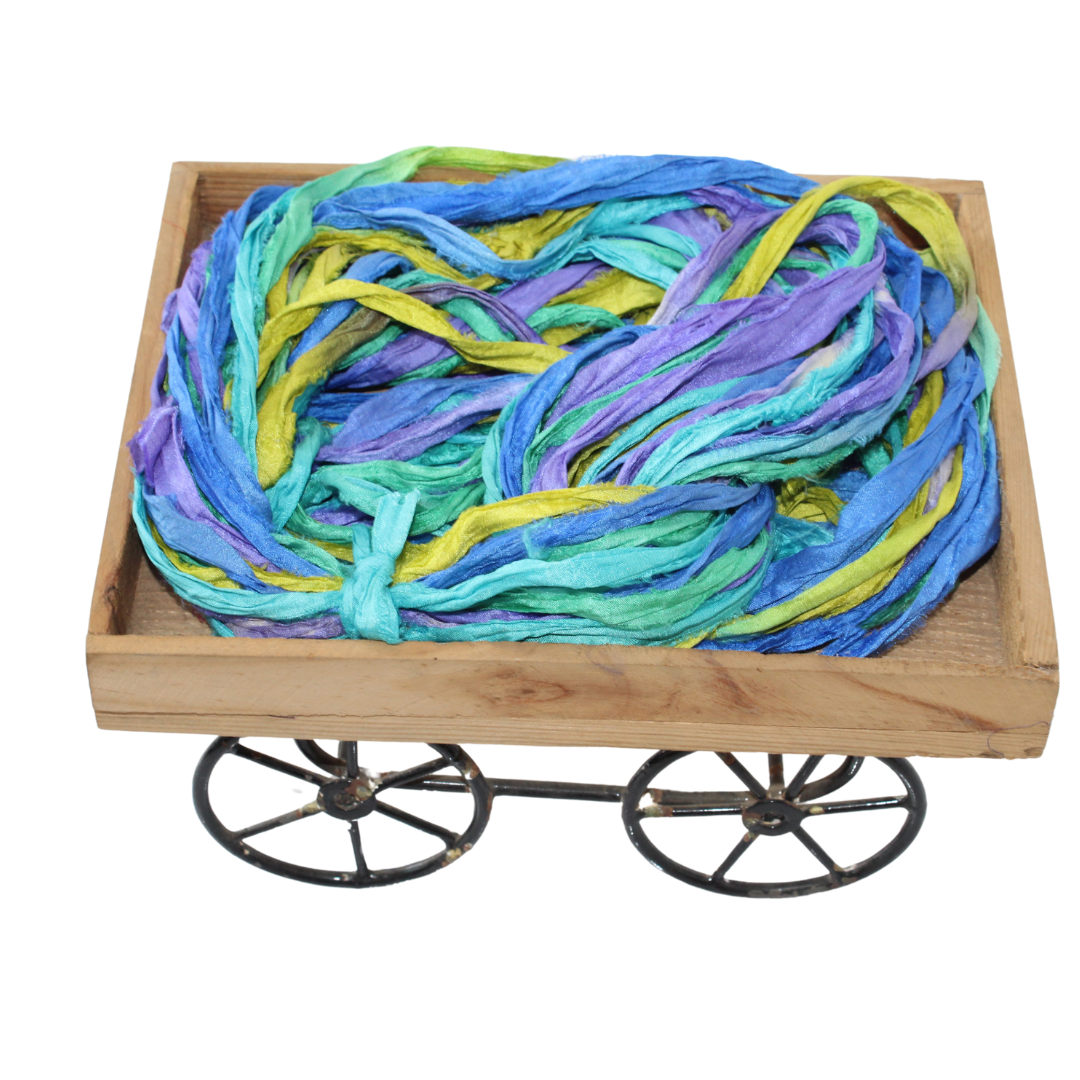 Knitsilk Recycled Sari Silk Ribbon Yarn|Best for Crochet, Knitting, and Embroidery and Jewelry Making |Sustainable and Unique Texture Ribbon Yarn|50 GMS-30Yards-Tye and dye, Pack of 2