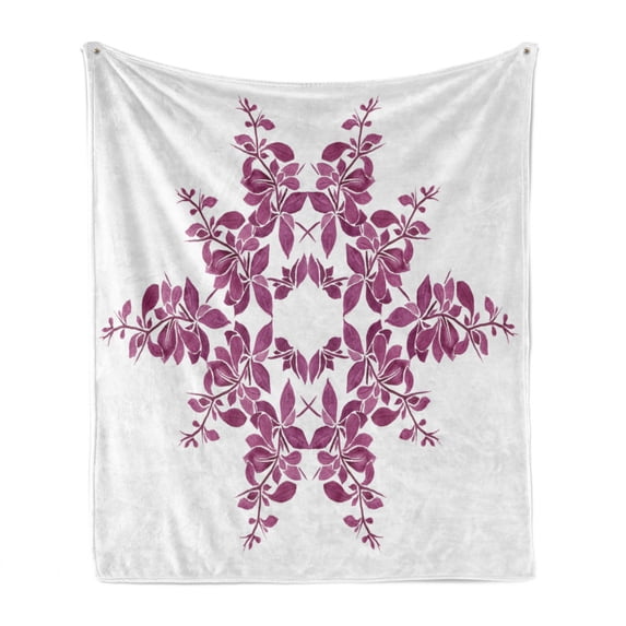 Purple Soft Flannel Fleece Throw Blanket, Autumn Vine Bridal Flower Bouquet Vintage Style Circle of Leaves Laurel Wreath, Cozy Plush for Indoor and Outdoor Use, 70" x 90", Violet White, by Ambesonne