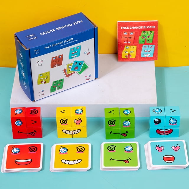Wooden iron box expression Rubik's cube building blocks board game challenge level game toys XBL-small color box changing face building blocks