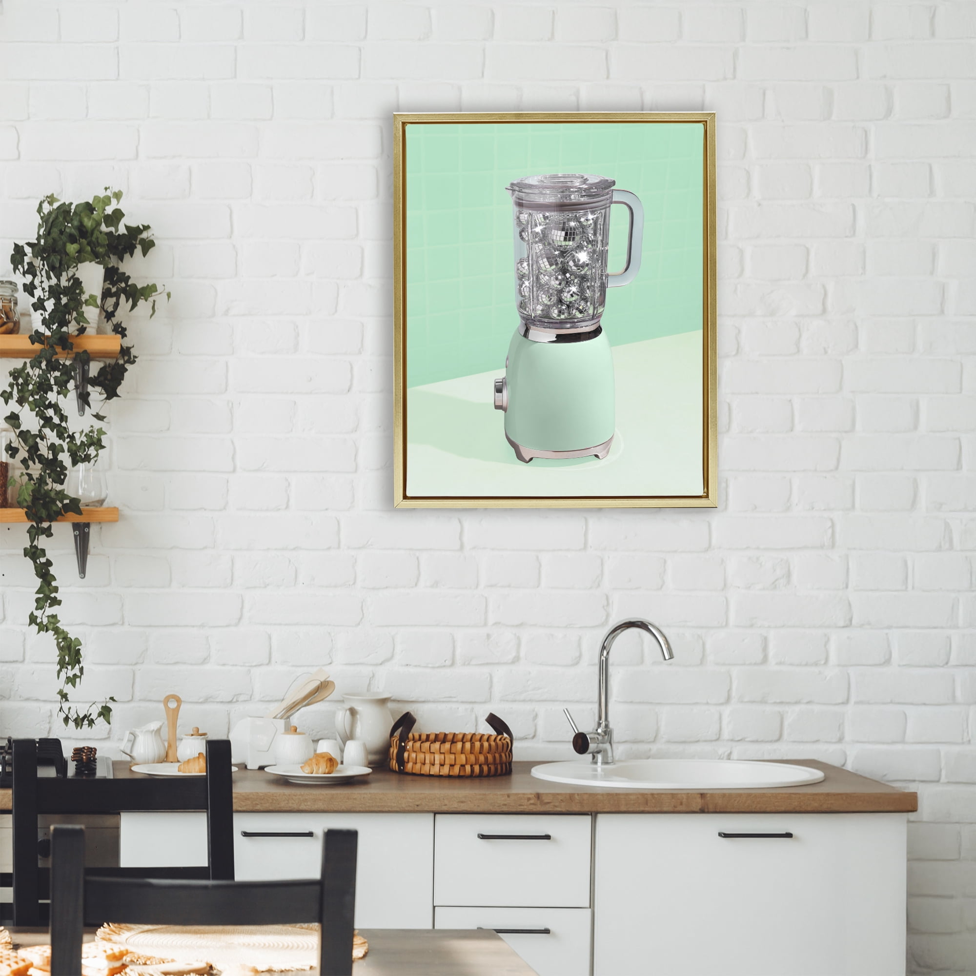 Stupell Industries Disco Drink Blender over Green Gold Framed Floater Canvas Wall Art, design by LISH Creative
