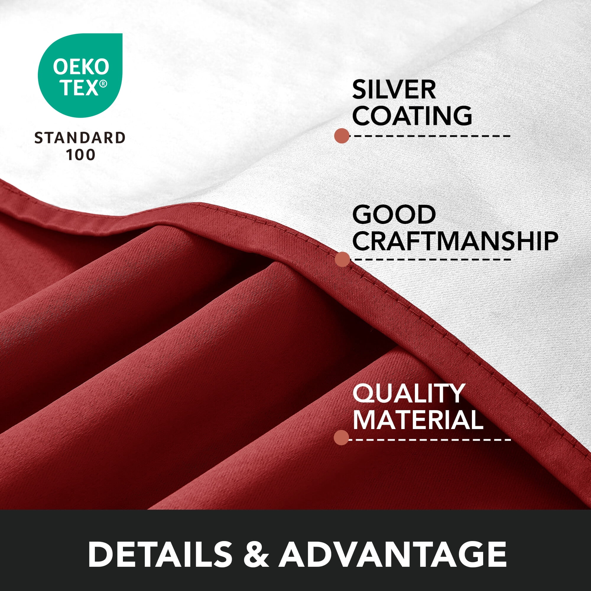 Deconovo Blackout Curtains with Silver Back Coating for Living Room 52x72 inch Dark Red 2 Panels