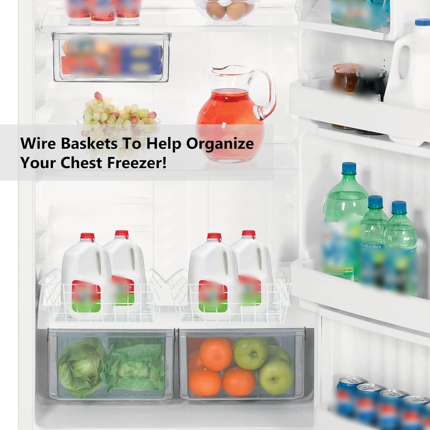 Manss 2 pcs Freezer Storage Baskets, White Wire Storage Bins Small Basket for Freezer, Pantry, Bathroom Organizing,White