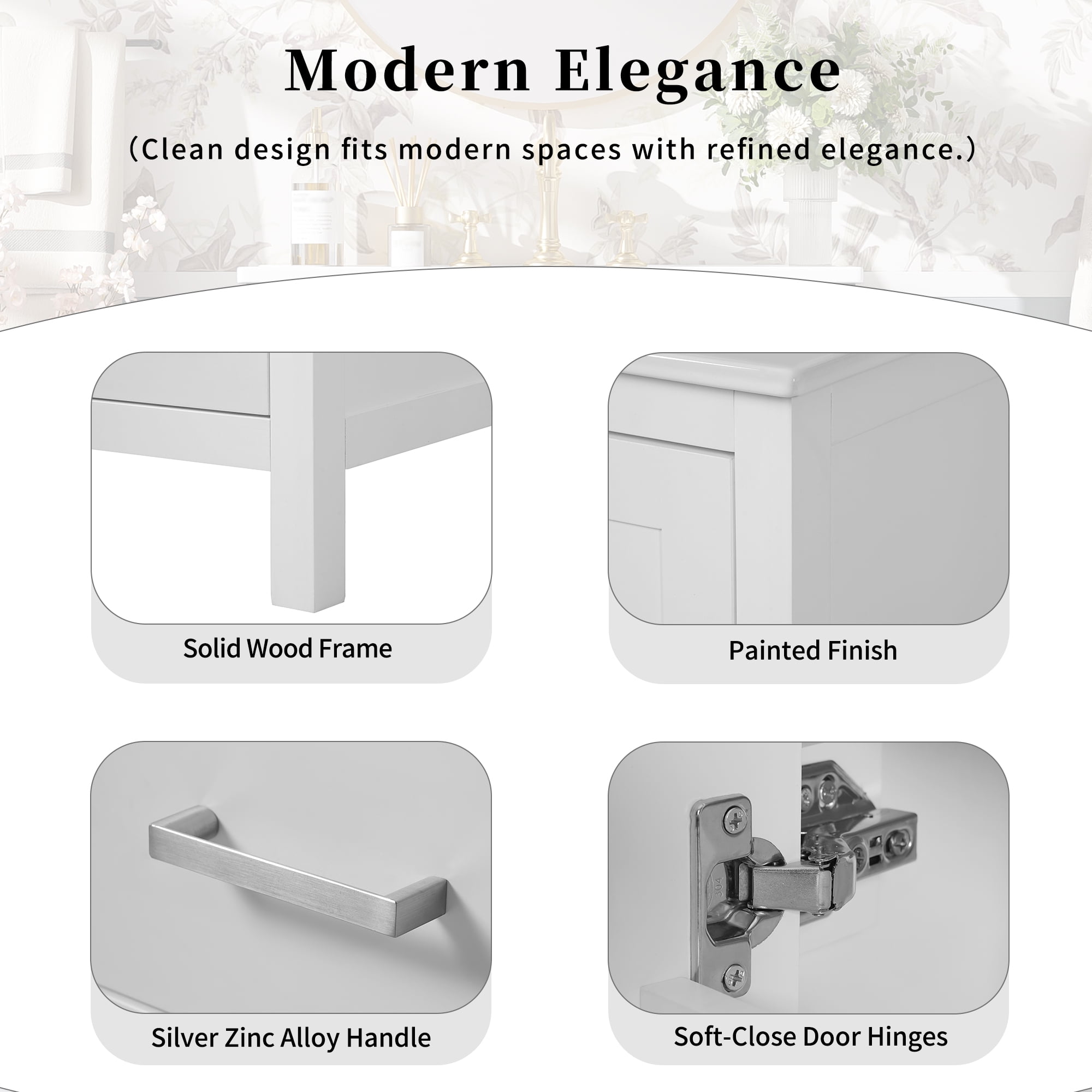 24" Bathroom Vanity with Integrated Ceramic Sink, 2 Doors with Shelves and Divider Drawer, White Finish for Organization