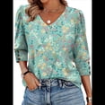 thumbnail image 3 of Blusas de 3/4 con Botones y Cuello en V para Mujer, Ropa Informal de Verano para Vacaciones de Playa, Ropa de Otoño 2025 Impresión Verde M, 3 of 7