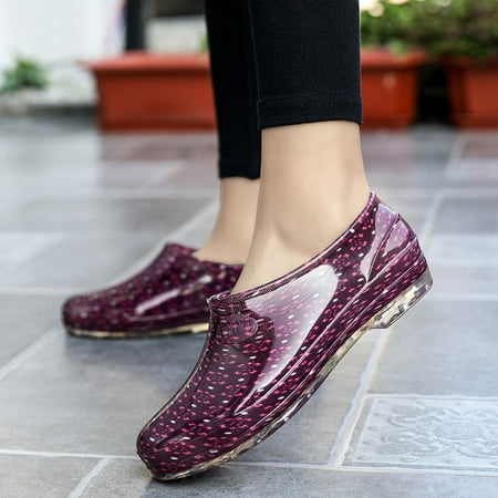 

Women Casual Waterproof Slip-On Square Heel Round Toe Non-Slip Rain Boots Shoes