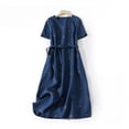 thumbnail image 2 of QUNYINEY Polka Dot Dresses for Women A Line Linen Short Sleeve Long Dresses Summer Loose Fit Collared Vacation Dresses, 2 of 9