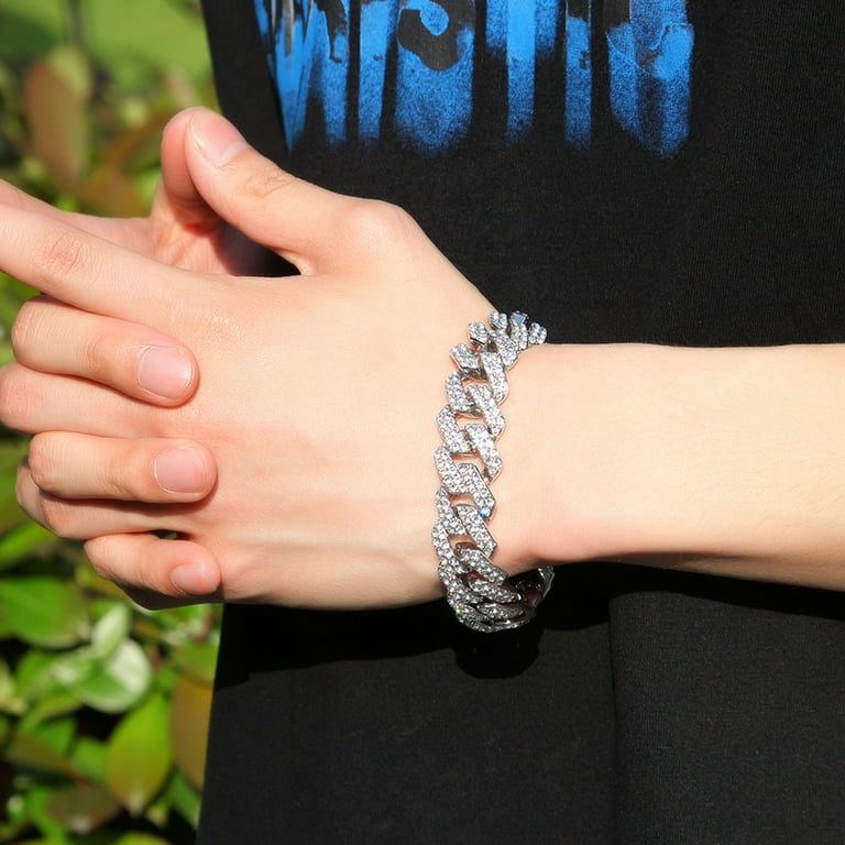 Eease Mens Rhinestone Chain Bracelet 18mm Hip Hop Adjustable Eease Mens Rhinestone Chain Bracelet 18mm Hip Hop Adjustable