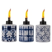TIKI Glass Tie-Dye Tabletop Torches, 3-Pack – Decorative Outdoor Citronella Torches for Patio & Garden, 5.75", Blue