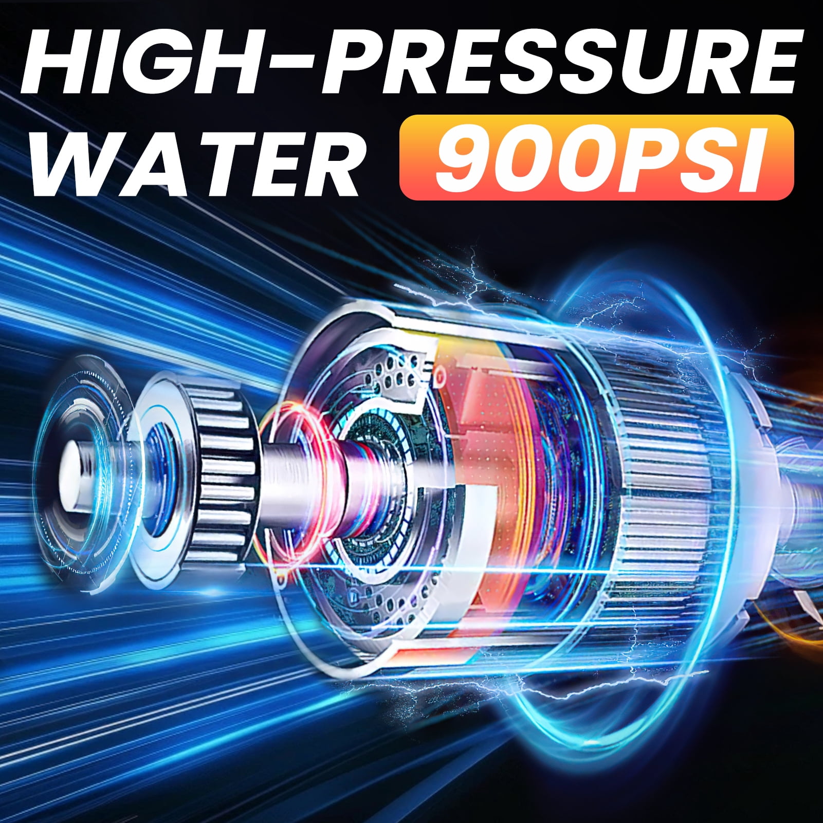970PSI Cordless Pressure Washer, 2.2GPM Portable Power Washer with 6-in-1 Adjustable Nozzle, 2 Battery, Power Cleaner with 16.5ft Hose for Cars, Patios, Driveways