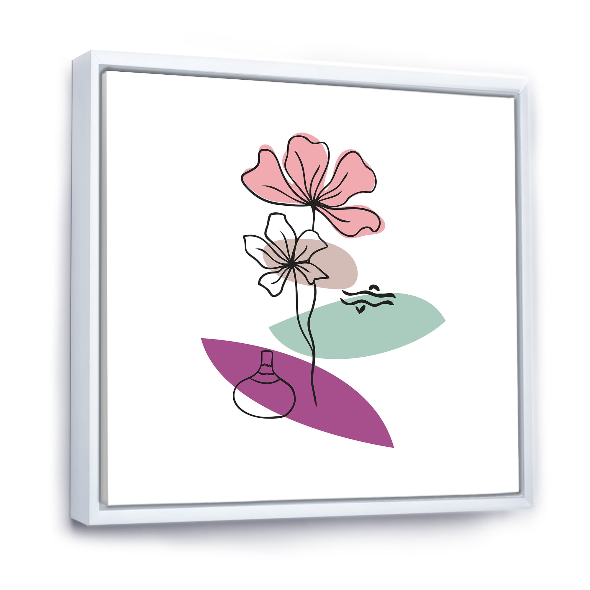 Designart 'Abstract Flowers Plants With Elementary Shapes IV' Modern Framed Canvas Wall Art Print