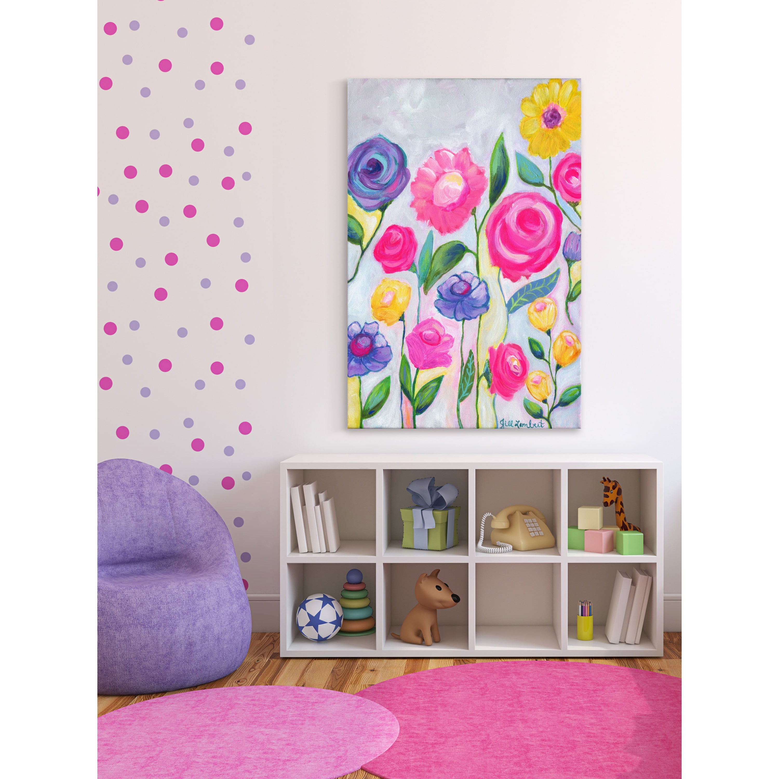 Marmont Hill "Flowers Grey" by Jill Lambert Painting Print on Wrapped Canvas