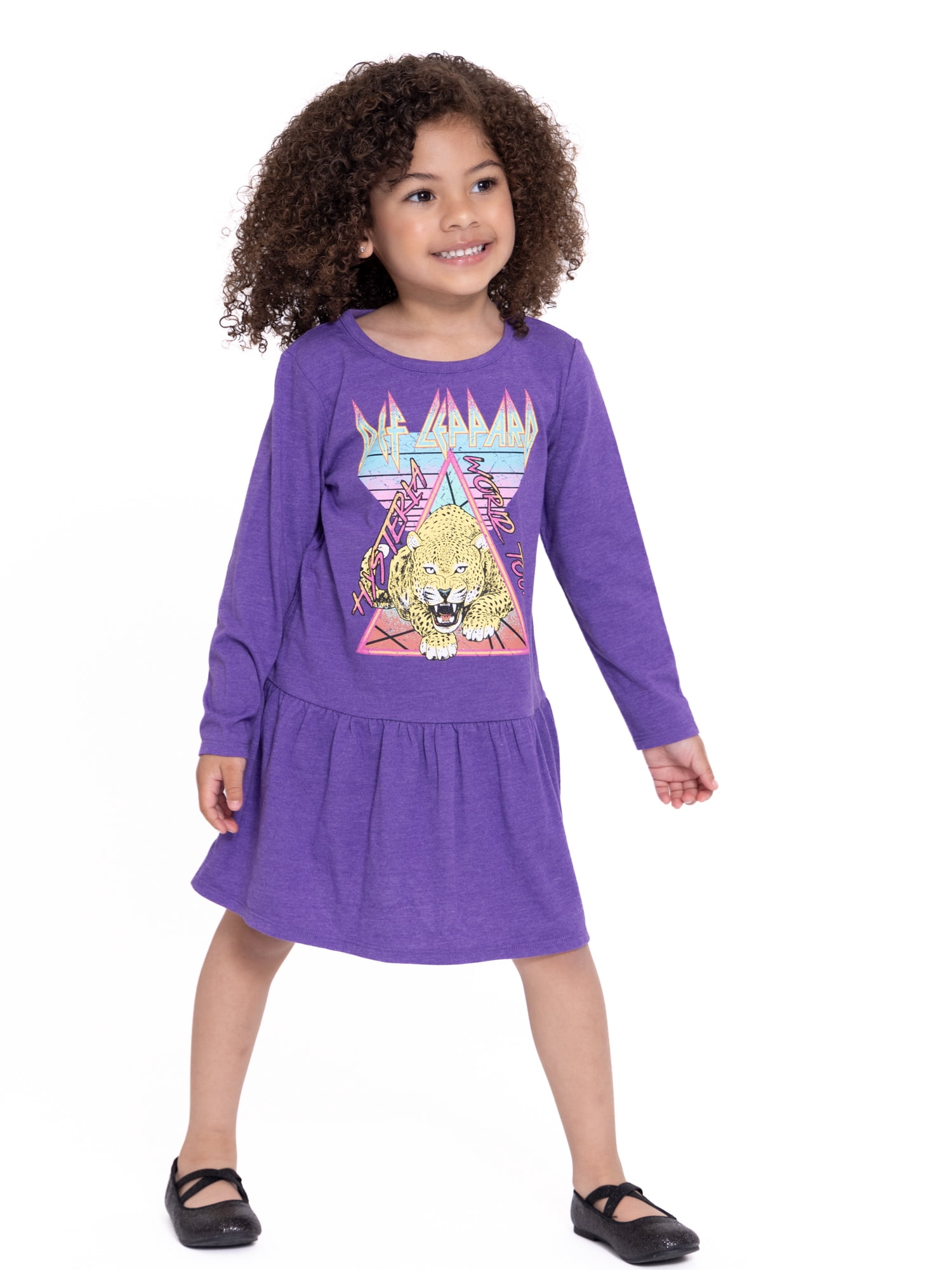 Def Leppard Toddler Girls Print Drop Waist Dress with Long Sleeves, Sizes 12M-5T