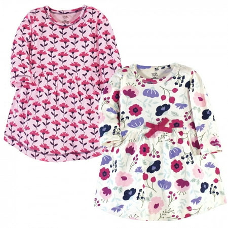 UPC: 0660168612097 | Touched by Nature Baby and Toddler Girl Organic Cotton Long-Sleeve Dresses 2pk Pink Botanical 4 Toddler