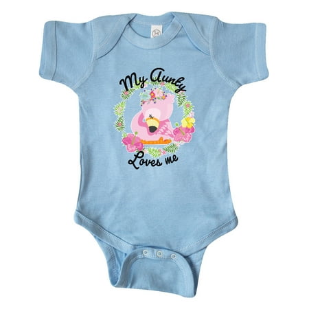 

Inktastic Baby Flamingo My Aunty Loves Me with Flower Wreath Gift Baby Boy or Baby Girl Bodysuit