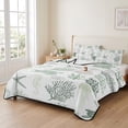 thumbnail image 2 of Full Quilt Set 78''x90'', Sage Green Coastal Lightweight Bedspread Coverlet Set with 2 Pillow Shams, Nautical Summer Beach Coral Sea Turtle Breathable All Season Quilt Bedding for Bedroom/Guest Room, 2 of 9