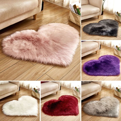 Plush Heart Area Rugs Anti-Skid Hairy Shaggy Floor Carpet Living Room Furry Mats 
