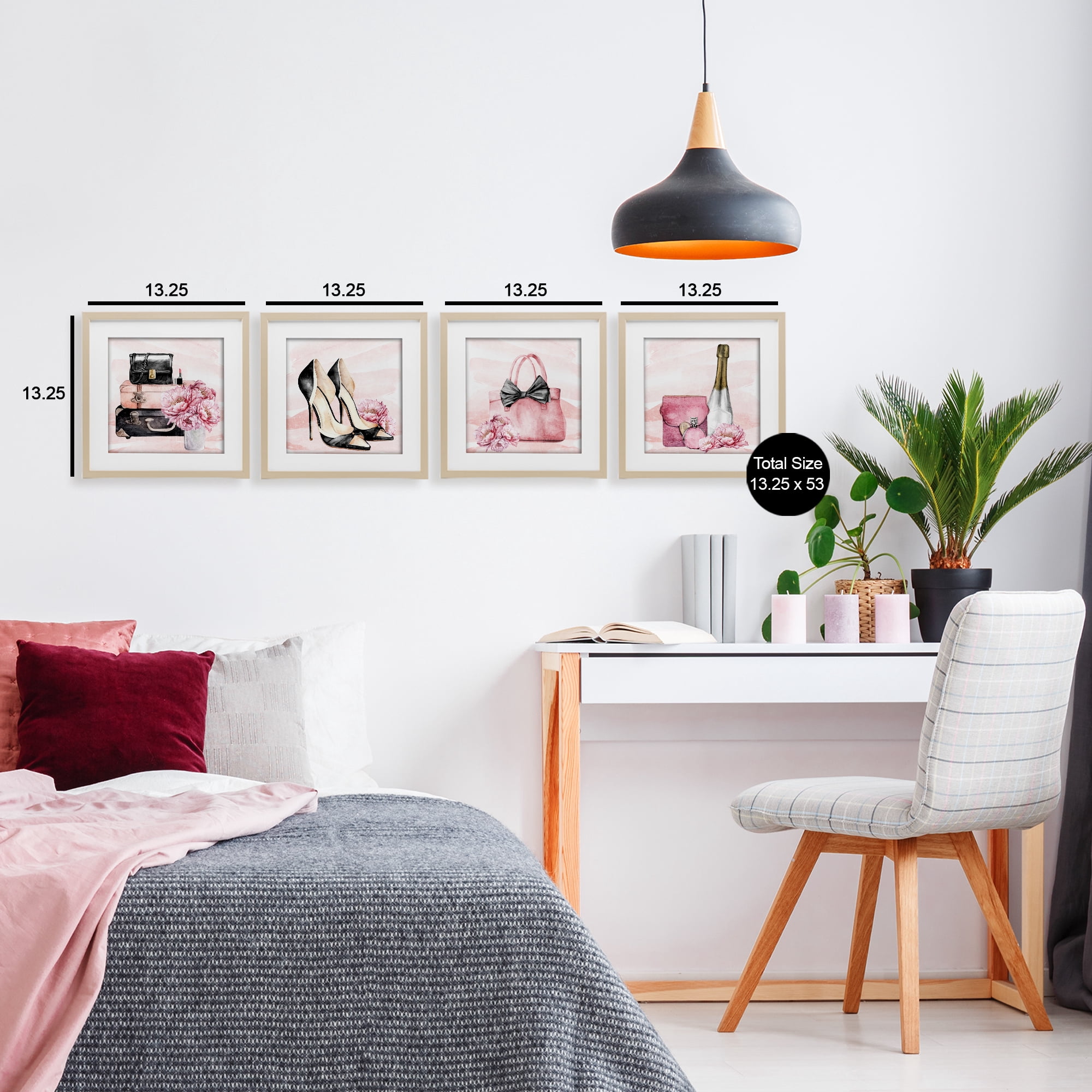 Stupell Industries Glam Time Accessories 4 Piece Birch Framed Print Under Glass Set, design by Kim Allen