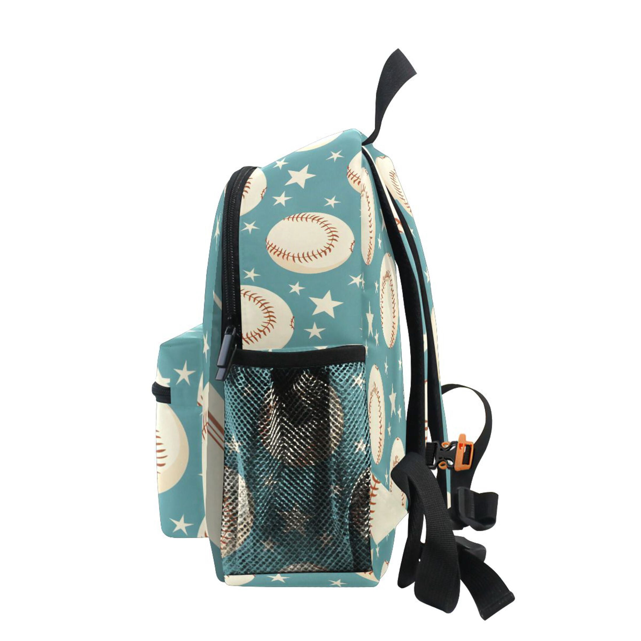Turquoise Stars Baseball Pattern Mini Backpack Cute Small Backpack with Chest Strap and Whistle Ages 3-8