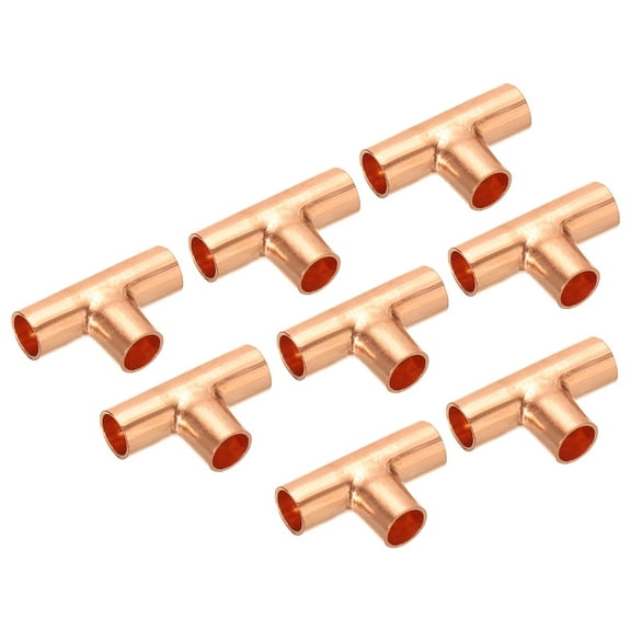 Uxcell 1/4 Inch ID Tee Copper Fitting, 8 Pack 3 Way Welding Joint Pressure Pipe Fitting with Sweat Connection for HVAC