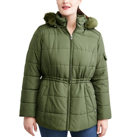 Weather Tamer Women'S Plus-Size Quilted Puffer Jacket W/ Faux Fur-Trim