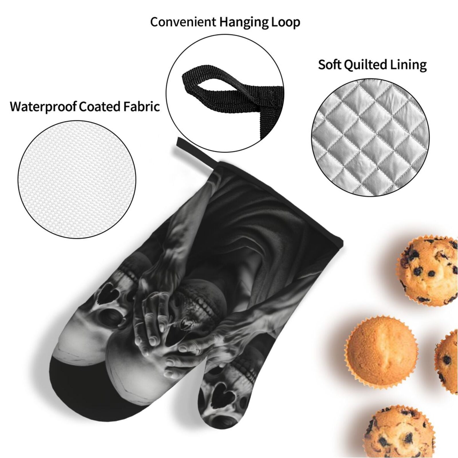Death Skulls Gothic Skull 4Pcs Oven Mitts and Pot Holders Sets Oven Kitchen Gloves Hot Pads for Cooking BBQ Baking Grilling