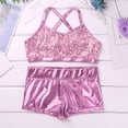thumbnail image 3 of LiiYii Kids Girls Sparkly Sequins Sports Dance Outfit Crop Tops Matching Booty Shorts 2 Piece Tracksuits Dancewear Pink 5-6, 3 of 7