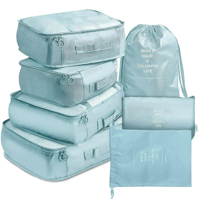 Ensemble de 6 Pcs de Cubes d'Emballage de Voyage Pliables, Sacs Organisateurs de Rangement Imperméables avec Boucle et Design en Maille