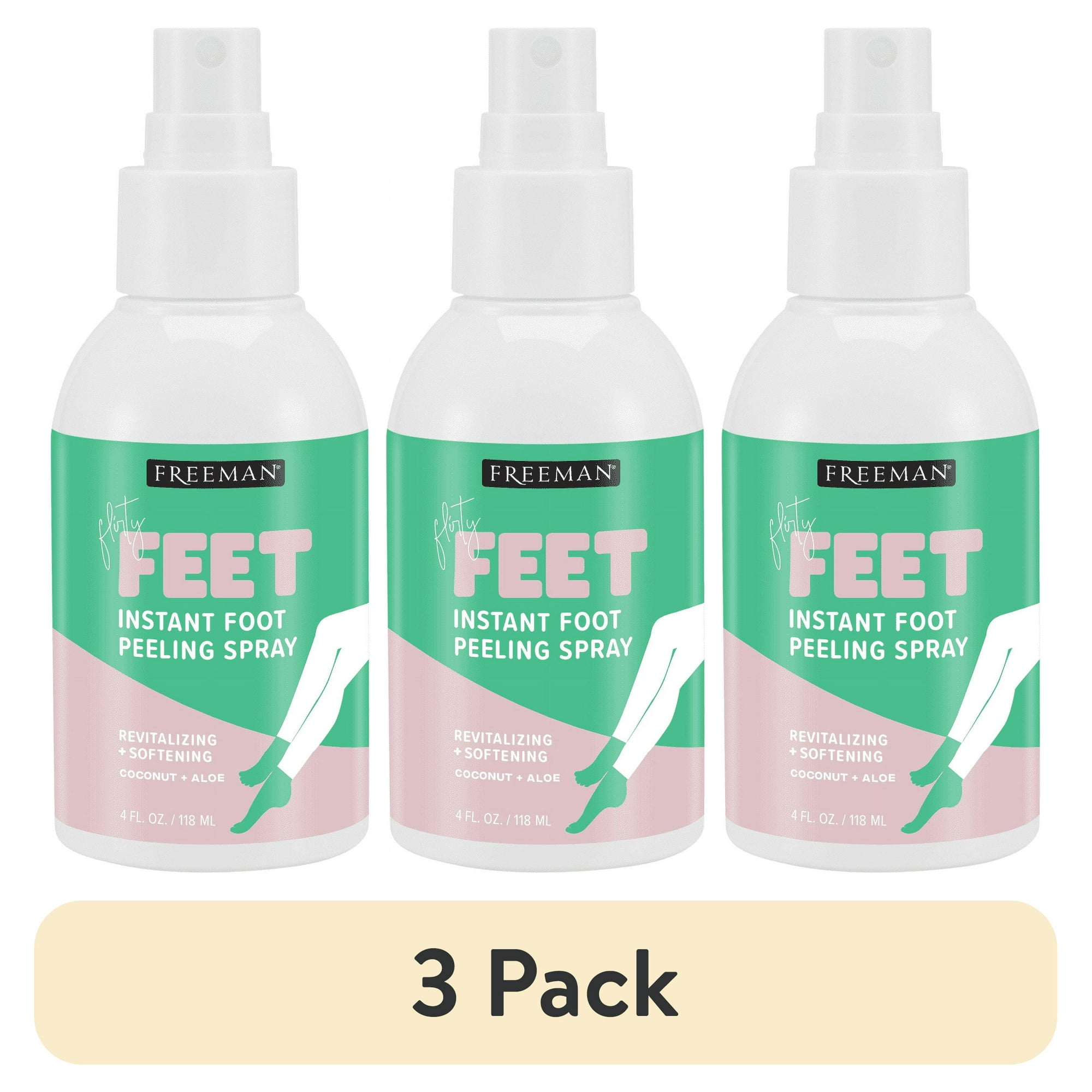 (3 pack) Freeman Flirty Feet Coconut & Aloe Softening Peeling Foot Spray, 118 ml for Bunion Relief, Single Pack