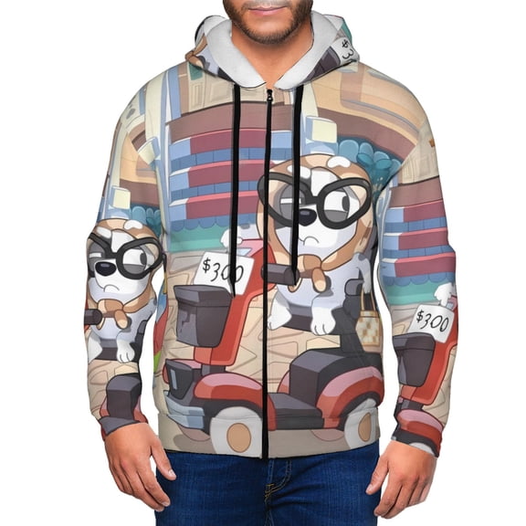 Saiise Bluey Mens Zip Up Hoodie Long Sleeve Full-zip Hooded Sweatshirt Pullover With Kangaroo Pocket S-3XL