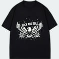 thumbnail image 3 of Rock And Roll Eagle Rose Print T Shirt Black Casual Streetwear Fashion Top For Men Women Music Festival Party Wear, 3 of 3