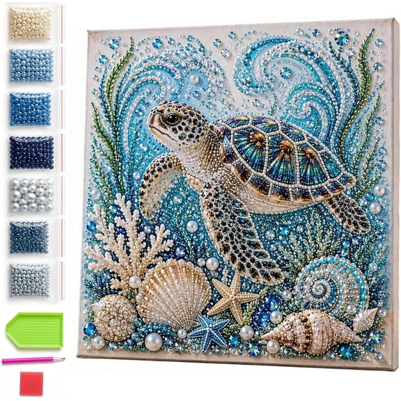 Diamond Art Kits Ocean Theme Pearl Art DIY Wall Decor 3D Sparkling Coastal Craft for Adults Beginners Relaxing Hobby (B)