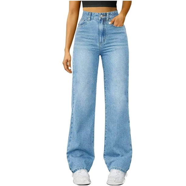 HongQid Woman Wide Leg Jeans High Waisted Baggy Jeans Boyfriend Jean Elastic Waist Stretchy Jean Straight Leg Denim Pants