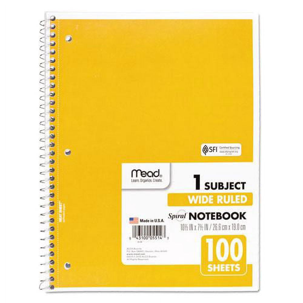 Spiral Notebook, 3-Hole Punched, 1 Subject, Wide/legal Rule, Randomly Assorted Covers, 10.5 X 7.5, 100 Sheets | Bundle of 10 Each