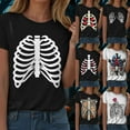thumbnail image 2 of YDFCWXW Ladies Halloween Chest Skeleton Hand Print Crew Neck Short Sleeved T Shirt Top Women Active Shirts Black, M, 2 of 7